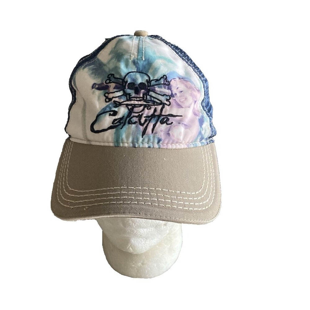 Calcutta Mesh Snapback Hat OS Skull Crossbones Fishing Golf Baseball Cap